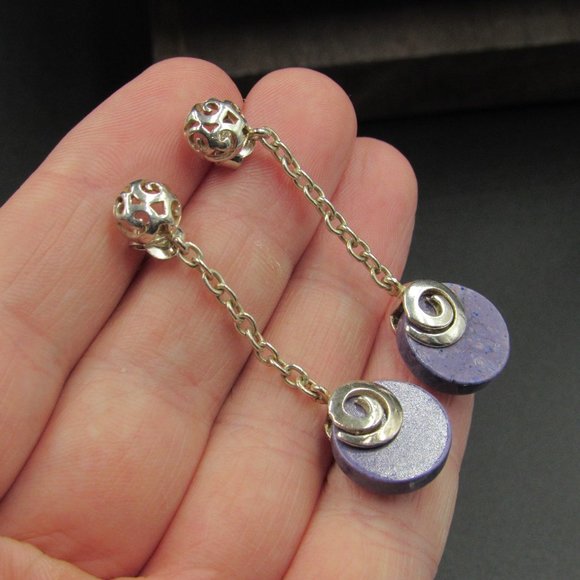 Sterling Silver Swirling Purple Stone Earrings - Picture 2 of 6